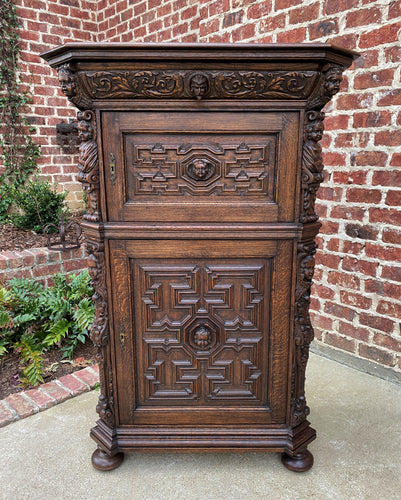 Antique French Lingerie Cabinet Chest Canted Corners Oak Renaissance Revival