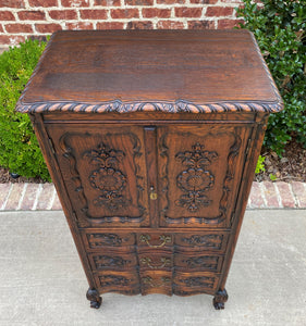 Antique French Chest Cabinet Over Drawers Louis XV Liege Petite Carved Oak 19thC