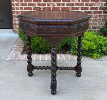 Load image into Gallery viewer, Antique French Table BARLEY TWIST Octagonal Renaissance Revival Carved Oak 19thC