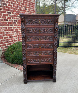 Antique French Victorian Era Chest of Drawers Campaign Wellington Cabinet Oak