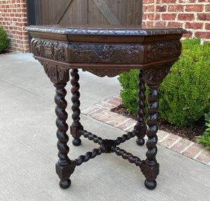 Antique French Table BARLEY TWIST Octagonal Renaissance Revival Carved Oak 19thC