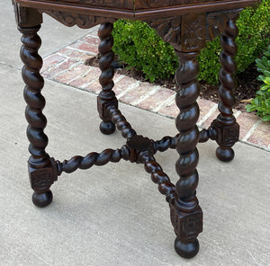 Antique French Table BARLEY TWIST Octagonal Renaissance Revival Carved Oak 19thC