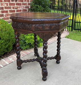 Antique French Table BARLEY TWIST Octagonal Renaissance Revival Carved Oak 19thC