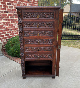 Antique French Victorian Era Chest of Drawers Campaign Wellington Cabinet Oak