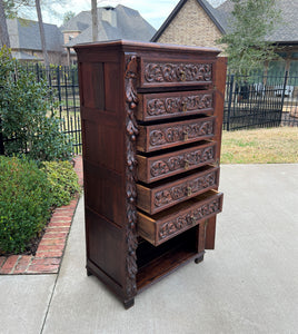 Antique French Victorian Era Chest of Drawers Campaign Wellington Cabinet Oak