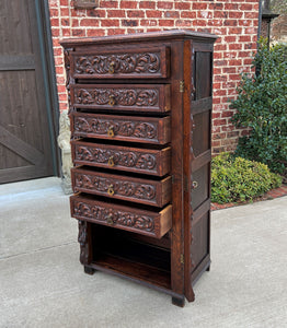 Antique French Victorian Era Chest of Drawers Campaign Wellington Cabinet Oak