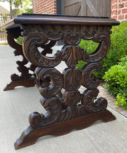 Antique French Renaissance Revival Coffee Table Bench Settee Marble Top Oak