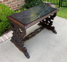 Load image into Gallery viewer, Antique French Renaissance Revival Coffee Table Bench Settee Marble Top Oak