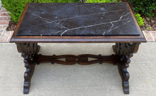 Load image into Gallery viewer, Antique French Renaissance Revival Coffee Table Bench Settee Marble Top Oak