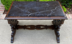 Antique French Renaissance Revival Coffee Table Bench Settee Marble Top Oak