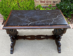 Antique French Renaissance Revival Coffee Table Bench Settee Marble Top Oak