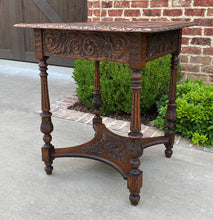 Load image into Gallery viewer, Antique English Side End Table Carved 2-Tier Nightstand Oak with Drawer Square