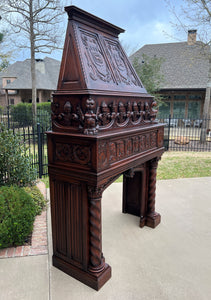 Antique French Fireplace Mantel Surround with Hood Oak Barley Twist Renaissance