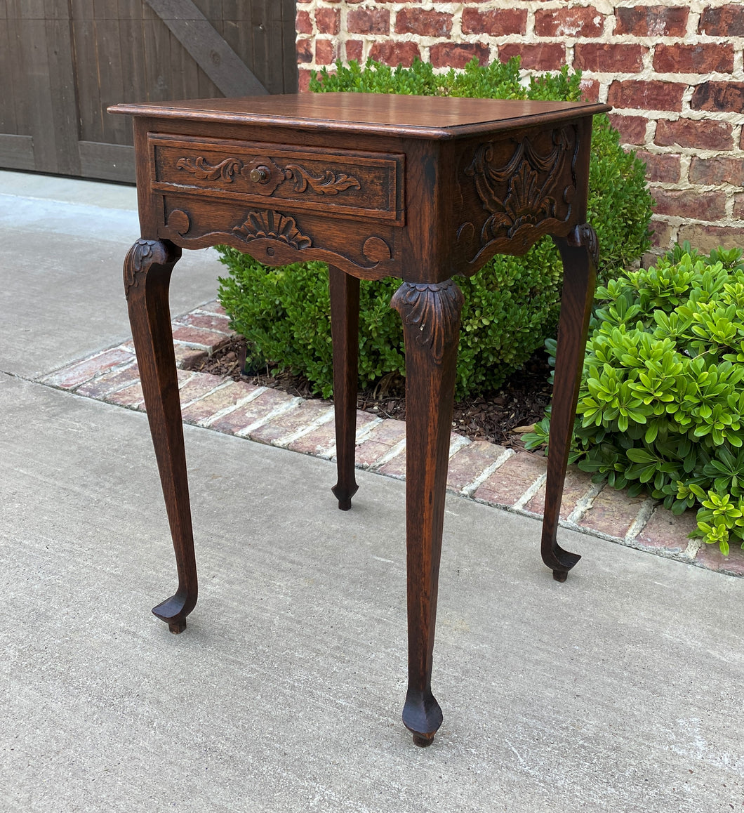 Antique French Occasional Table w Drawer Louis XV Nightstand Oak Petite Square