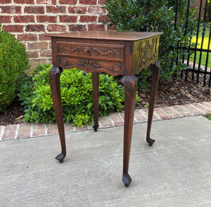 Antique French Occasional Table w Drawer Louis XV Nightstand Oak Petite Square