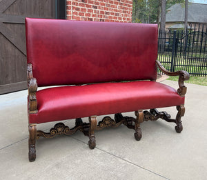 Antique Sofa Bench Settee Loveseat Chair Red Upholstery Oak Western Farmhouse