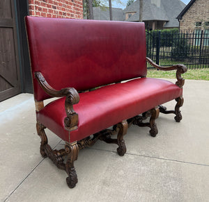 Antique Sofa Bench Settee Loveseat Chair Red Upholstery Oak Western Farmhouse