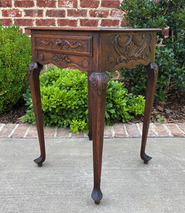 Antique French Occasional Table w Drawer Louis XV Nightstand Oak Petite Square