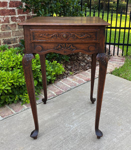 Antique French Occasional Table w Drawer Louis XV Nightstand Oak Petite Square