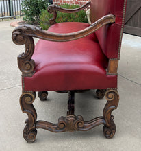 Load image into Gallery viewer, Antique Sofa Bench Settee Loveseat Chair Red Upholstery Oak Western Farmhouse
