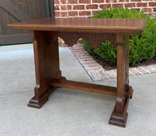 Load image into Gallery viewer, Antique French Gothic Revival Trestle Coffee Table Bench Settee Oak Petite