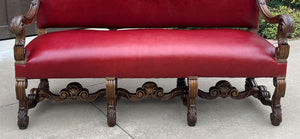 Antique Sofa Bench Settee Loveseat Chair Red Upholstery Oak Western Farmhouse