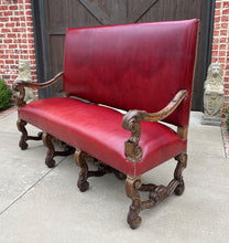 Load image into Gallery viewer, Antique Sofa Bench Settee Loveseat Chair Red Upholstery Oak Western Farmhouse