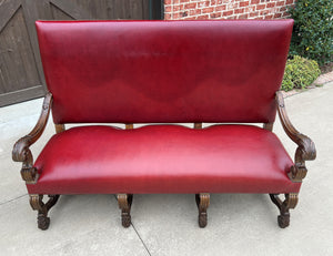 Antique Sofa Bench Settee Loveseat Chair Red Upholstery Oak Western Farmhouse