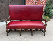 Load image into Gallery viewer, Antique Sofa Bench Settee Loveseat Chair Red Upholstery Oak Western Farmhouse