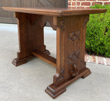 Load image into Gallery viewer, Antique French Gothic Revival Trestle Coffee Table Bench Settee Oak Petite