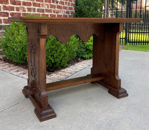 Antique French Gothic Revival Trestle Coffee Table Bench Settee Oak Petite