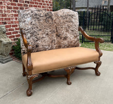 Load image into Gallery viewer, Antique Sofa Bench Settee Loveseat Cowhide Walnut Frame Western Farmhouse Lodge