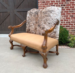 Antique Sofa Bench Settee Loveseat Cowhide Walnut Frame Western Farmhouse Lodge