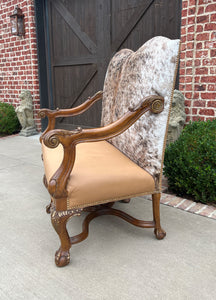 Antique Sofa Bench Settee Loveseat Cowhide Walnut Frame Western Farmhouse Lodge