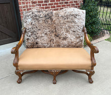 Load image into Gallery viewer, Antique Sofa Bench Settee Loveseat Cowhide Walnut Frame Western Farmhouse Lodge