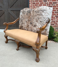 Load image into Gallery viewer, Antique Sofa Bench Settee Loveseat Cowhide Walnut Frame Western Farmhouse Lodge