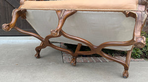 Antique Sofa Bench Settee Loveseat Cowhide Walnut Frame Western Farmhouse Lodge