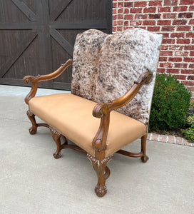 Antique Sofa Bench Settee Loveseat Cowhide Walnut Frame Western Farmhouse Lodge