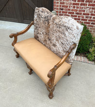 Load image into Gallery viewer, Antique Sofa Bench Settee Loveseat Cowhide Walnut Frame Western Farmhouse Lodge