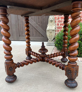 Antique English ROUND Table Barley Twist Table Renaissance Revival Burl Walnut