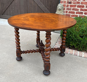 Antique English ROUND Table Barley Twist Table Renaissance Revival Burl Walnut