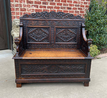 Load image into Gallery viewer, Antique English Bench Chair Settee Hall Bench Renaissance Revival Oak PETITE