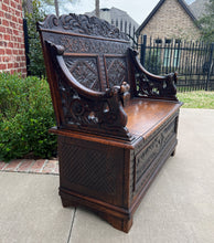 Load image into Gallery viewer, Antique English Bench Chair Settee Hall Bench Renaissance Revival Oak PETITE