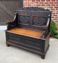 Load image into Gallery viewer, Antique English Bench Chair Settee Hall Bench Renaissance Revival Oak PETITE