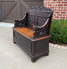 Load image into Gallery viewer, Antique English Bench Chair Settee Hall Bench Renaissance Revival Oak PETITE