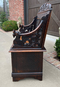 Antique English Bench Chair Settee Hall Bench Renaissance Revival Oak PETITE
