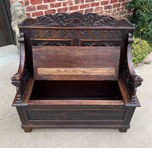 Load image into Gallery viewer, Antique English Bench Chair Settee Hall Bench Renaissance Revival Oak PETITE