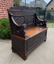 Load image into Gallery viewer, Antique English Bench Chair Settee Hall Bench Renaissance Revival Oak PETITE