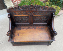 Load image into Gallery viewer, Antique English Bench Chair Settee Hall Bench Renaissance Revival Oak PETITE