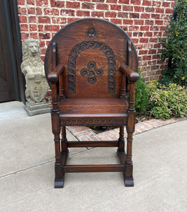 Antique English Monk's Chair Bench Oak Converts to Folding Table ROUND 19th C